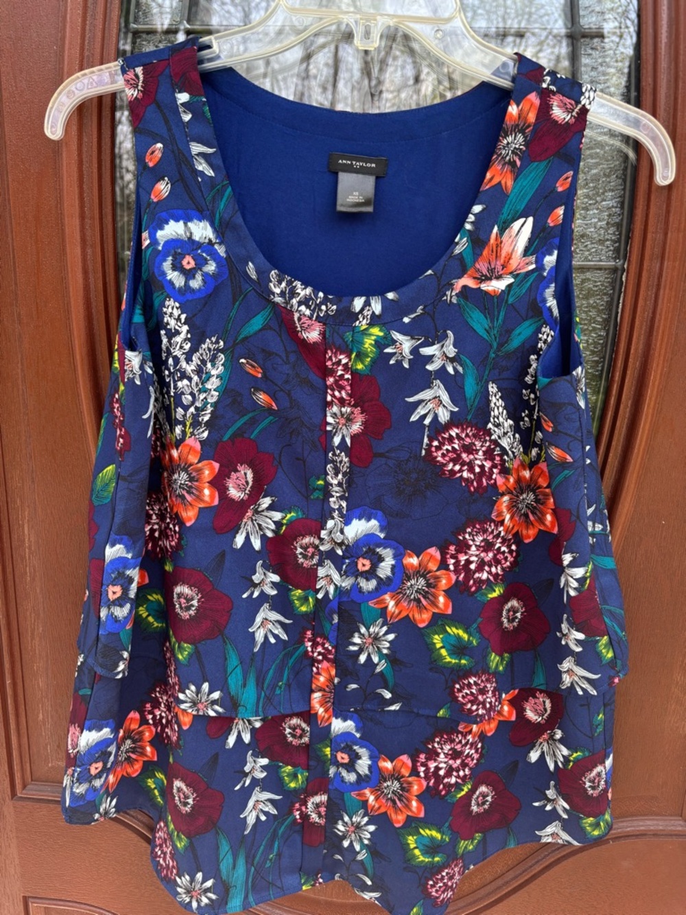 Ann Taylor Navy Floral Cold-Shoulder Tank